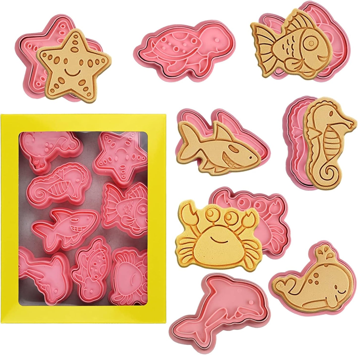 Animal Cookie Cutters With Plunger Stamps Set,8 Piece 3D Animal Embossing Cutters For Biscuit Fondant Cheese Baking Molds