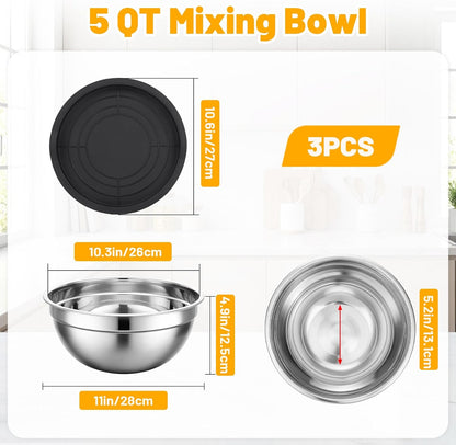 Beasea Mixing Bowls with Lids, 2 Pack 4 QT Stackable Stainless Steel Mixing Bowls Set with Airtight Lids, Metal Nesting Bowl for Kitchen, Baking, Food Prepping and Serving