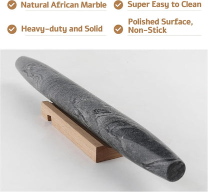 Koville African Natural Marble Rolling Pin, Non-Stick Polished Dough Roller, Pasta, Dumpling, Fondant, Pie Crust, Bread, Pizza Dough, Kitchen Baking Pastry Tools with Mat/Scraper（Namib Fantasy）