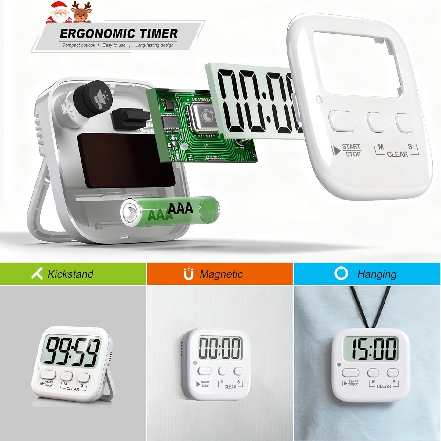 Antonki 2 Pack Digital Timer for Kids, Magnetic Countdown Kitchen Timers for Cooking, Egg, Classroom, Teacher, Exercise, Study, Oven - Battery Included