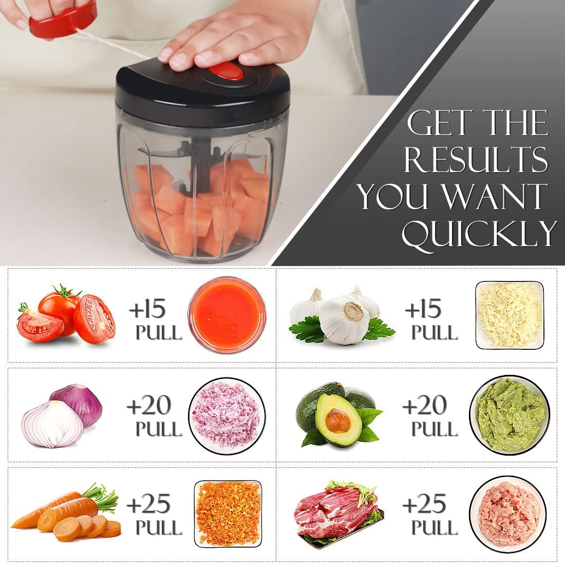 Ourokhome Manual Food Processor Vegetable Chopper, Portable Hand Pull String Garlic Mincer Onion Cutter for Veggies, Ginger, Fruits, Nuts, Herbs, etc., 500ml, Deep Blue