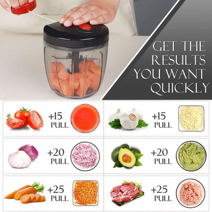 Ourokhome Manual Food Processor Vegetable Chopper, Portable Hand Pull String Garlic Mincer Onion Cutter for Veggies, Ginger, Fruits, Nuts, Herbs, etc., 500ml, Deep Blue