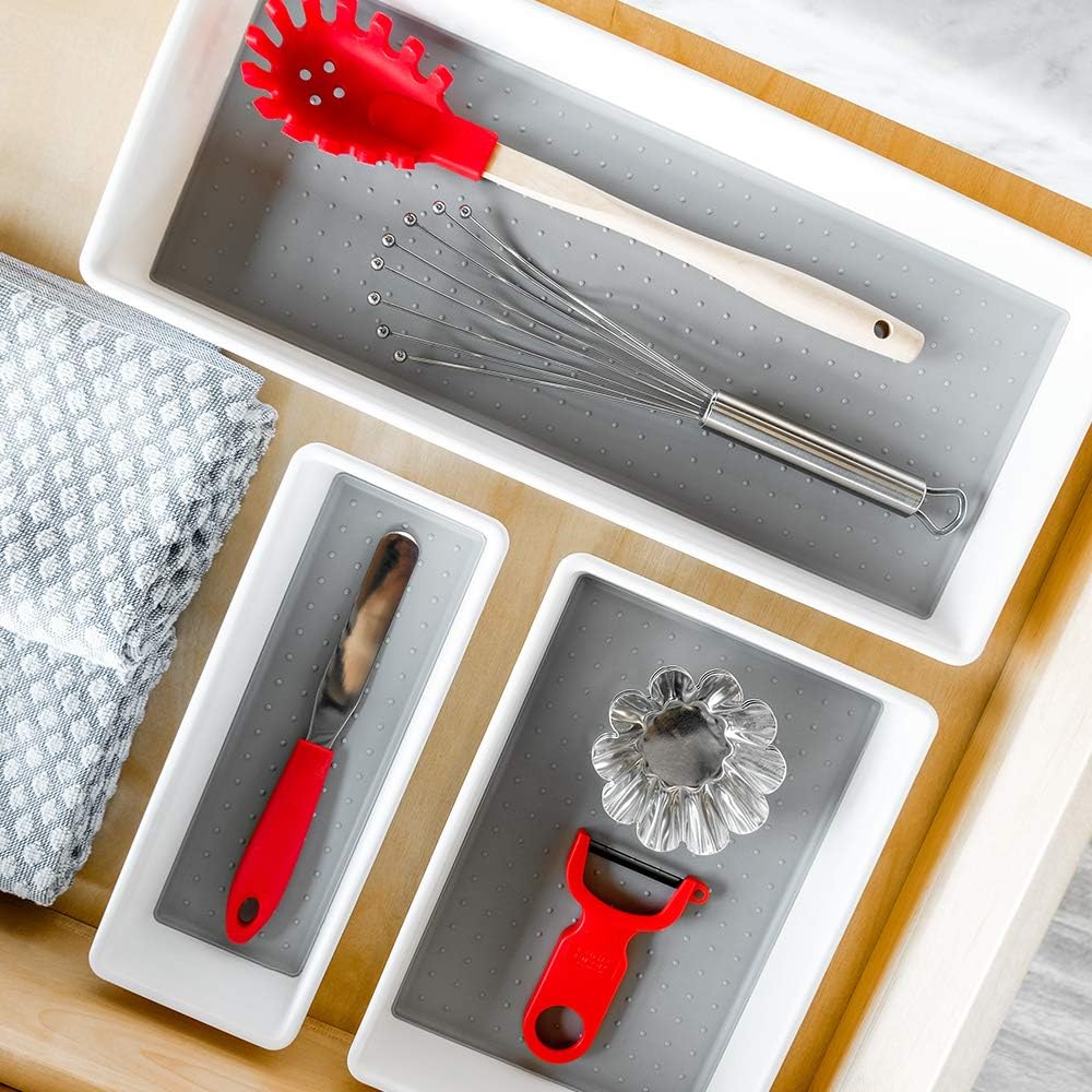 madesmart 3 Bin Drawer Organizer Set, Multi Purpose Storage for Utensils, Office & Bathroom, Organizer for Cutlery, Peeling Tools, Spatulas, Soft Grip Lining & Non Slip Feet, Granite