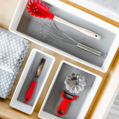 madesmart 3 Bin Drawer Organizer Set, Multi Purpose Storage for Utensils, Office & Bathroom, Organizer for Cutlery, Peeling Tools, Spatulas, Soft Grip Lining & Non Slip Feet, Granite