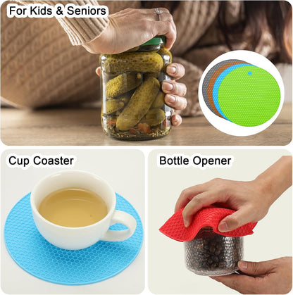 uxcell 4pcs Silicone Jar Opener Pads, 17.5cm/7" Texture Can Opener Multipurpose Round Bottle Lid Opener Non-Slip Coasters for Weak Hands Seniors Children, Black