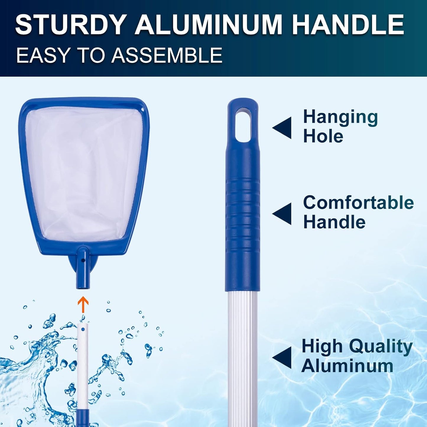 POOLAZA Hot Tub Skimmer Net Handheld, Professional Pool, Spa, Pound Skimmer Net with Aluminum Pole Handle, Deep Ultra Fine Mesh Netting Small Pool Skimmer Net, Upgrade Durable Hot Tub Net Hand Skimmer