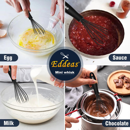 Whisks For Cooking - 500 °F Heat Resistant Silicone Whisk, Heavy Duty 7",9"&11inch Non-Scratch Balloon Kitchen Wisk tool Set, for cooking Wisking, Blending, Beating, Stirring, 3 Piece Black