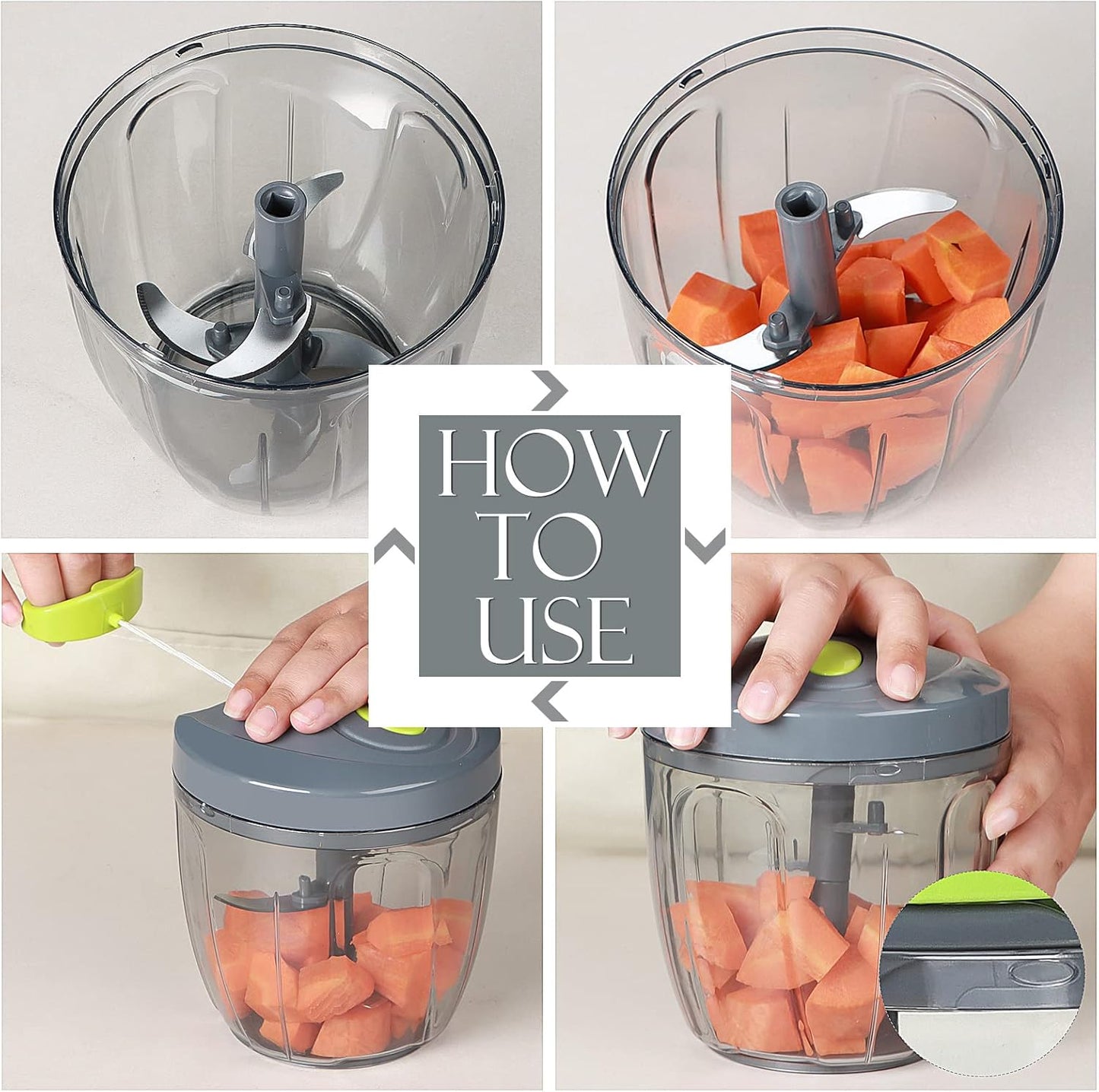 Ourokhome Manual Food Processor Vegetable Chopper, Portable Hand Pull String Garlic Mincer Onion Cutter for Veggies, Ginger, Fruits, Nuts, Herbs, etc., 500ml, Deep Blue