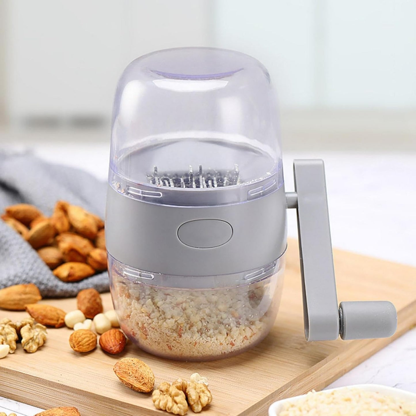 Manual Nut Grinder, Portable Nut Chopper Hand Crank for All Nuts Walnut Pecans, Food Chopper Garlic Cutter Hand Held Food Shredder Cutter Mincer Blender Kitchen Tool(White)