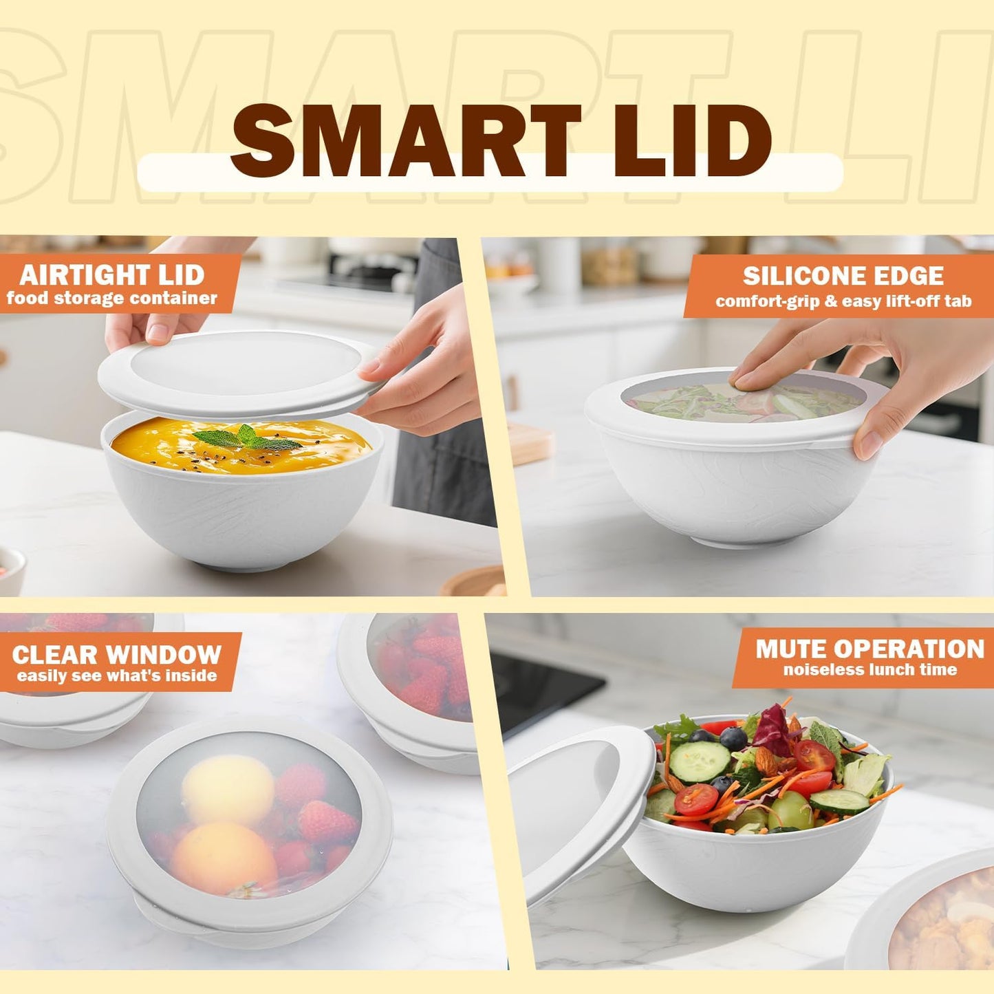 Wheat Straw Bowls Set with Lids, Unbreakable 40 OZ Cereal Bowls Set of 4, Salad Container for Lunch, Microwave & Dishwasher Safe Bowl Set for Kitchen, Picnic, RV, Camping, Multi