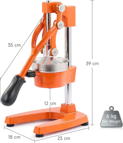 CO-Z Manual Citrus Juicer, Commercial Grade Cast Iron Orange Juicer, Professional Heavy Duty Juice Press with Removable Strainer, Manual Juice Extractor for Orange Lemon Pomegranate Citrus, Black