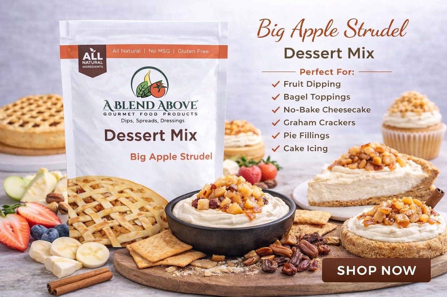 A Blend Above Banana Cream No-Bake Dessert Mix, 3 Pack, No-Bake Cheesecake, Fruit Dip, Dessert Mix, Bagel Topping, Frosting, Cheesecake Filling, Quick and Easy to Make, Makes 16 Ounces, Cream Cheese,