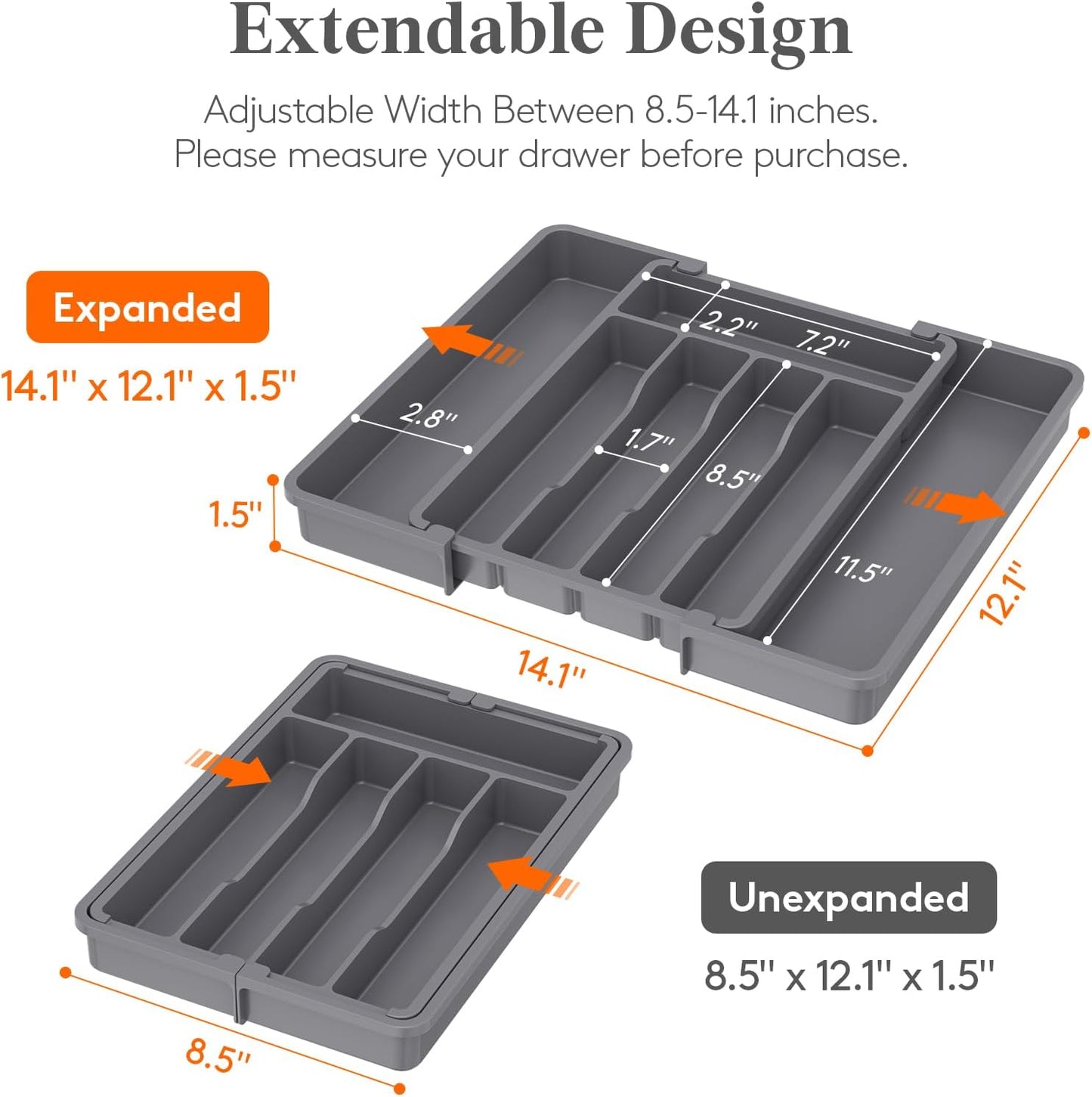 Lifewit Silverware Drawer Organizer, Expandable Utensil Tray for Kitchen, BPA Free Flatware and Cutlery Holder, Adjustable Plastic Storage for Spoons Forks Knives, 11-18 x 14", Black