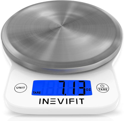 INEVIFIT Digital Kitchen Scale, Highly Accurate Multifunction Food Scale 13 lbs 6kgs Max, Clean Modern Black with Premium Stainless Steel Finish. Includes Batteries