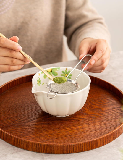 TANG PIN Matcha Set - Match Bowl and Whisk, 15 OZ, Matcha Scoop | Matcha Whisk Stand (Chasen Holder) - 4pc Perfect Matcha Kit for Matcha Tea Ceremony (Mottled Green)