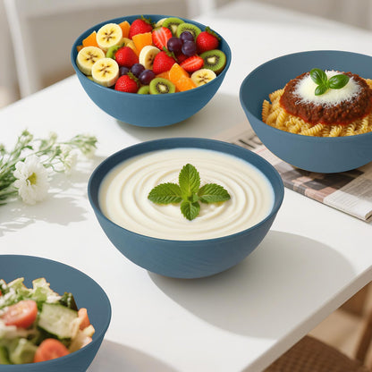 Wheat Straw Bowls Set with Lids, Unbreakable 40 OZ Cereal Bowls Set of 4, Salad Container for Lunch, Microwave & Dishwasher Safe Bowl Set for Kitchen, Picnic, RV, Camping, Multi
