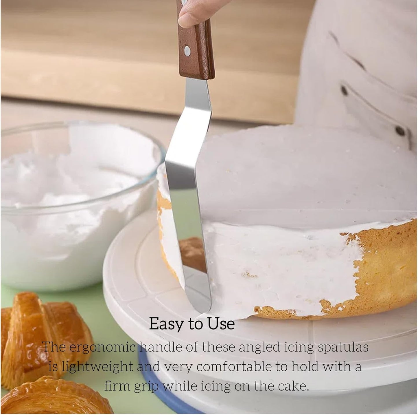 Angled Icing Spatula, Stainless Steel Offset Spatula, 2-Pack Cake Spatula Set Black 6 inch & 8 inch Blade Spatulas Metal Decorating Frosting Spatulas