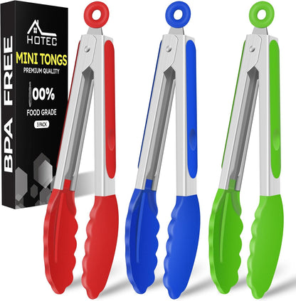 Hotec Silicone Kitchen Tongs for Cooking 9-Inch Serving Tongs with Silicone Tips, Set of 3 (Gradient Blue)