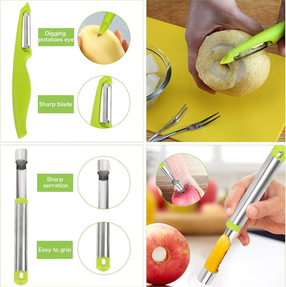 17 Pack Melon Baller Scoop Set - 4 in 1 Stainless Steel Fruit Tool Set Fruit Scooper Seed Remover with Fruit Vegetable Cutter Shapes Set Fruit Peeler for Fruit Slicer Dig Pulp Separator (A)