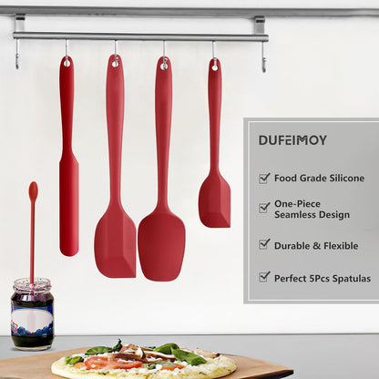 5 Piece Pink Silicone Spatula Set, Heat Resistant Rubber Spatulas Set, Silicone Kitchen Utensils Set Dishwasher Safe for Nonstick Cookware Baking Cooking