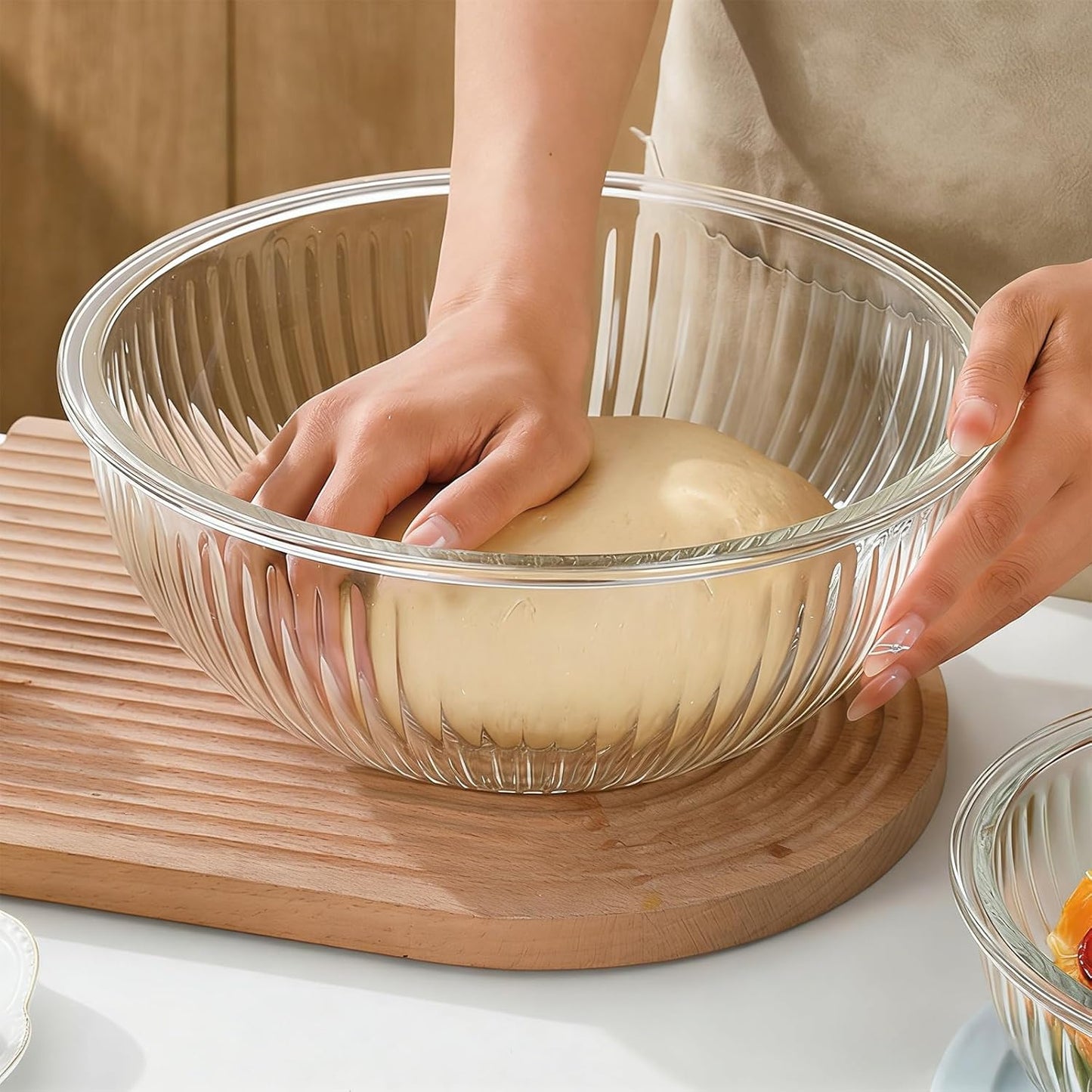 Glass Mixing Bowls with Lids Set(3.7QT,2.1QT, 1.1QT, 0.5QT), Nesting Space Saving Set of Bowls for Kitchen Cooking, Baking, Prepping, Dishwasher Safe Salad Bowls (Black)