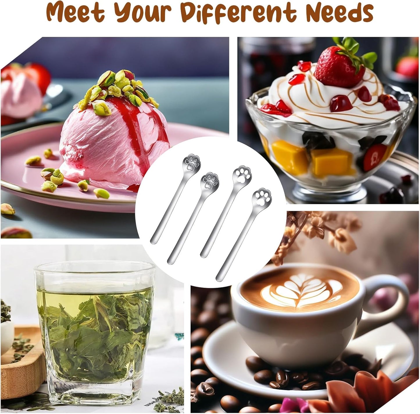 4Pcs Coffee Spoons, Ymapinc Cute Cat Paw Spoon Set, 5.9 Inch Unique Siver Stirring Spoons Set for Coffee Milk Drink Cooking Utensils Accessories