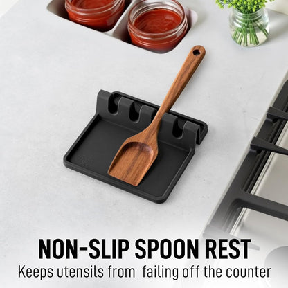 Zulay Kitchen Spoon Rest for Multiple Utensils High Heat-Resistant Silicone Drip Pad, BPA-Free Spoon Holder for Stove Top, Kitchen Gadget Holder for Ladles, Tongs, Cooking Spatula - Makes Great Gift