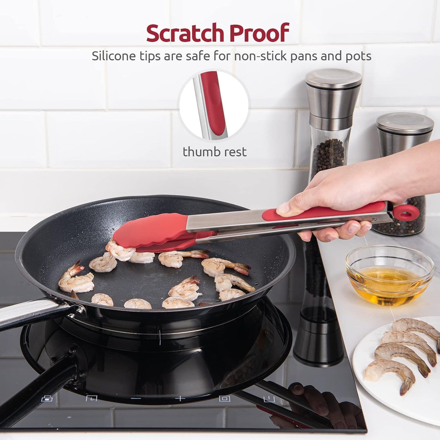 600ºF Heat Resistant Kitchen Tongs: U-Taste 9 inch Silicone Cooking Tong with Firm Sealed Non Stick Rubber Tips & Silicon Coated 18/8 Stainless Steel Handle & Smooth Locking for Serving Salad (Black)
