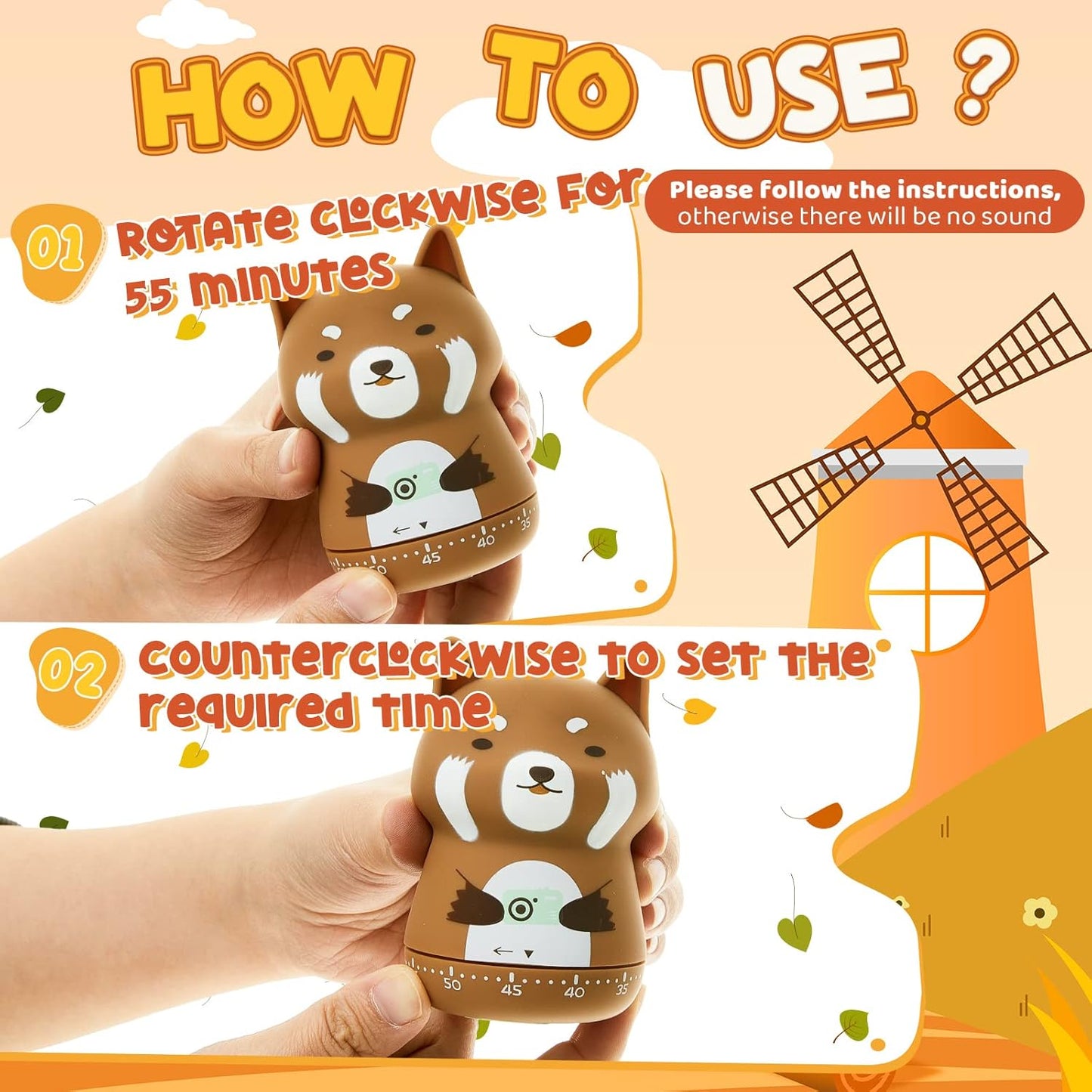 Amylove 4 Pieces Cute Kitchen Timer Animal Mechanical Manual Fox Raccoon Bear Wolf 60 Minutes Loud Alarm Egg Windup Timer for Adults Christmas Home Cooking Baking Fitness Beauty