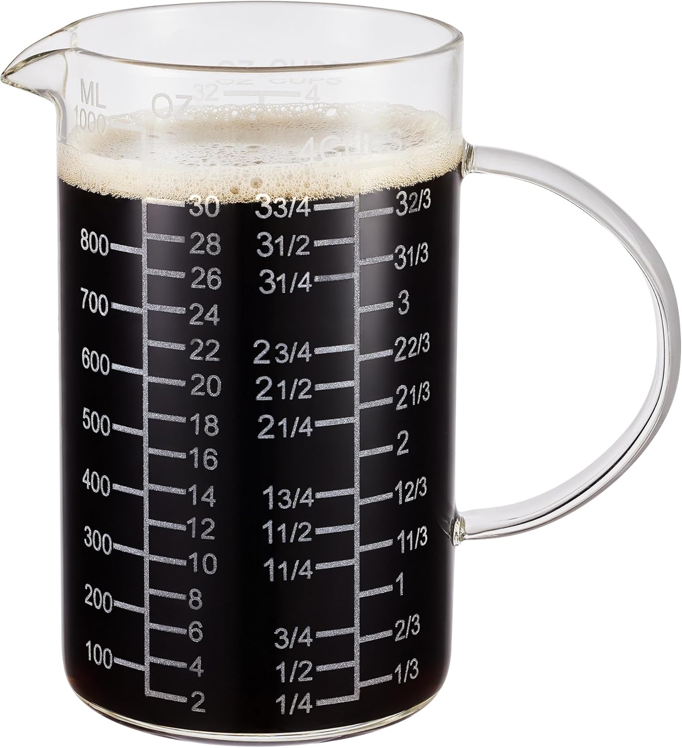 Ackers Etched Graduated Glass Measuring Cup - [Insulated Handle | V-Shaped Spout] - High Borosilicate Glass Measuring Cup for Kitchen or Dining, Easy to Read, 500 ML (16 Oz, 2 Cup)