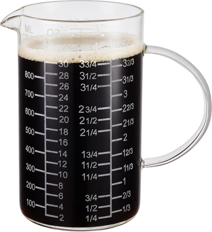 Ackers Etched Graduated Glass Measuring Cup - [Insulated Handle | V-Shaped Spout] - High Borosilicate Glass Measuring Cup for Kitchen or Dining, Easy to Read, 500 ML (16 Oz, 2 Cup)