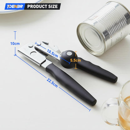 Anti-slip Stainless Steel Hand-cranked Can Opener, Manual Heavy-duty with Sharp Blade and Smooth Edge Cutting, Comfortable Extra-long Handle and Large Knob, Easy-to-Use Large Handheld Can Opener