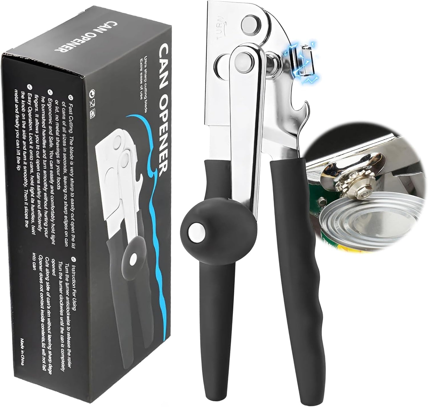 Manual Can Opener Heavy Duty Stainless Steel Commercial Can Opener Handheld Smooth Edge for Seniors for Kitchen Restaurant for Big Cans