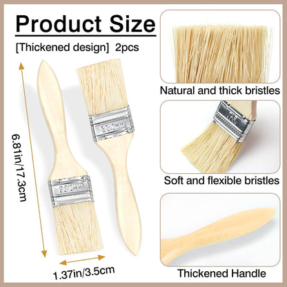 2-Pack Pastry Brushes, 1.5-Inch Flat Bristle Baking Brushes with Wooden Handles and Metal Ferrules – Ideal for Glazing & Coating (Beige)