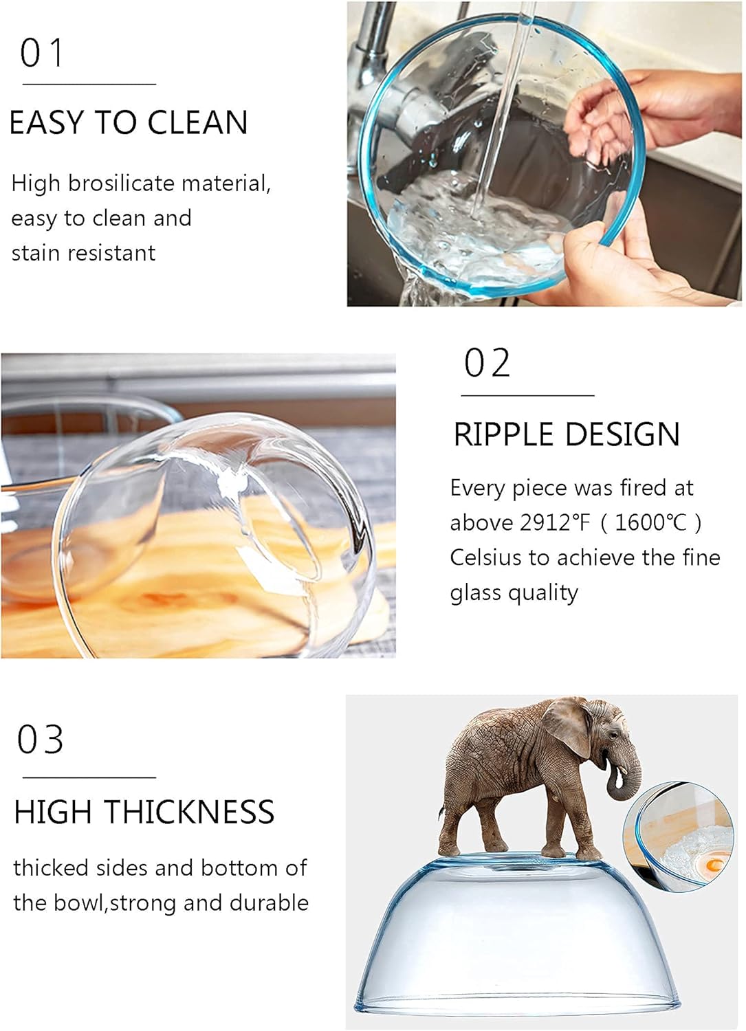 Glass Mixing Bowl Set with Airtight Lids for Kitchen Baking Prepping, Serving, Cooking 0.6QT, 1.1QT, 2.2QT, 4QT Salad Bowl Set with Lids, Dishwasher and Microwavable Safe