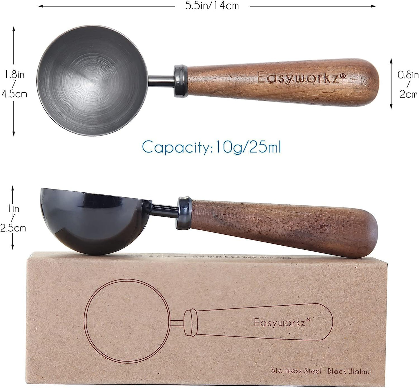 Easyworkz Retro Stainless Steel Coffee Spoon With Black Walnut Handle,10g - Measuring Spoon (Brushed gold)