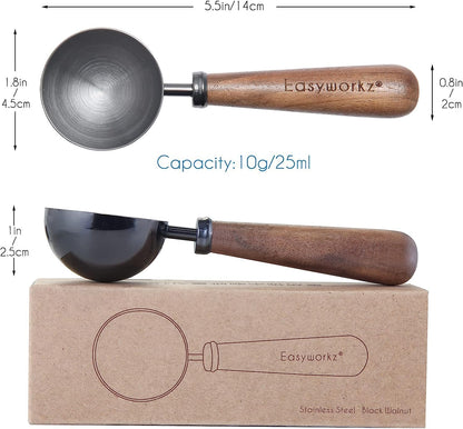 Easyworkz Retro Stainless Steel Coffee Spoon With Black Walnut Handle,10g - Measuring Spoon (Brushed gold)