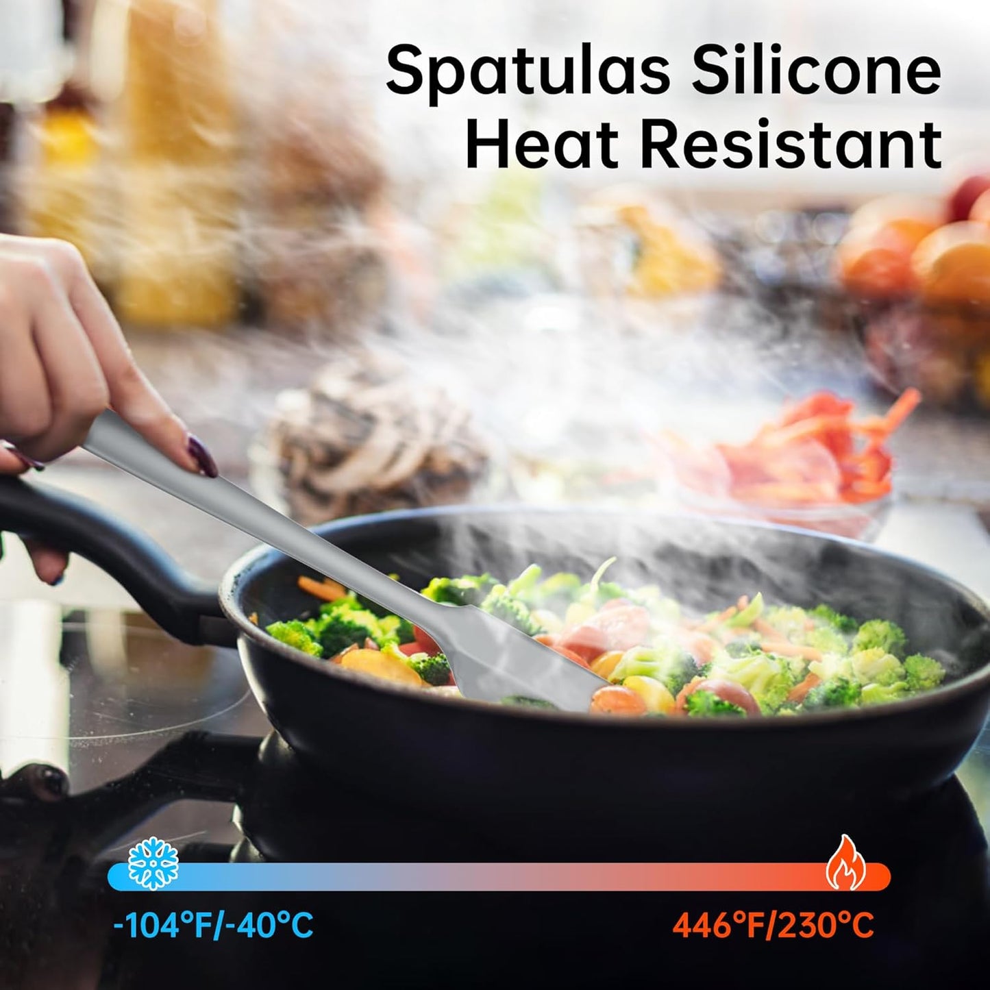 5-Piece Silicone Spatula Set - Heat Resistant 446°F Food Grade BPA Free, Nonstick Cookware Safe Dishwasher Safe Kitchen Tools for Baking, Cooking, Stirring, Multicolor.