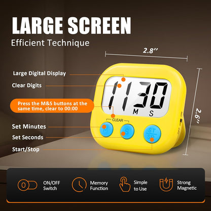 2 Pack Digital Kitchen Timer for Cooking Big Digits Loud Alarm Magnetic Backing Stand Cooking Timers for Baking White