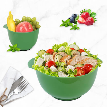 BoxedHome Green Ombre Nesting Plastic Mixing Bowl Set With Pour Spout, Microwave and Dishwasher Safe, BPA free Non-Slip Base, Set of 4 Size 1.7, 2.5, 3.5 and 4.5qt, Great for Prepping, Baking, Cooking