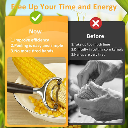 Stainless Steel Corn Peeler, Durable Corn on the Cob Stripper Tool with Solid Wood Good Grip Handle for Salad Polenta Pizza Popcorn Cooking Gifts for Woman Her Mom Birthday (Exotic Ebony)