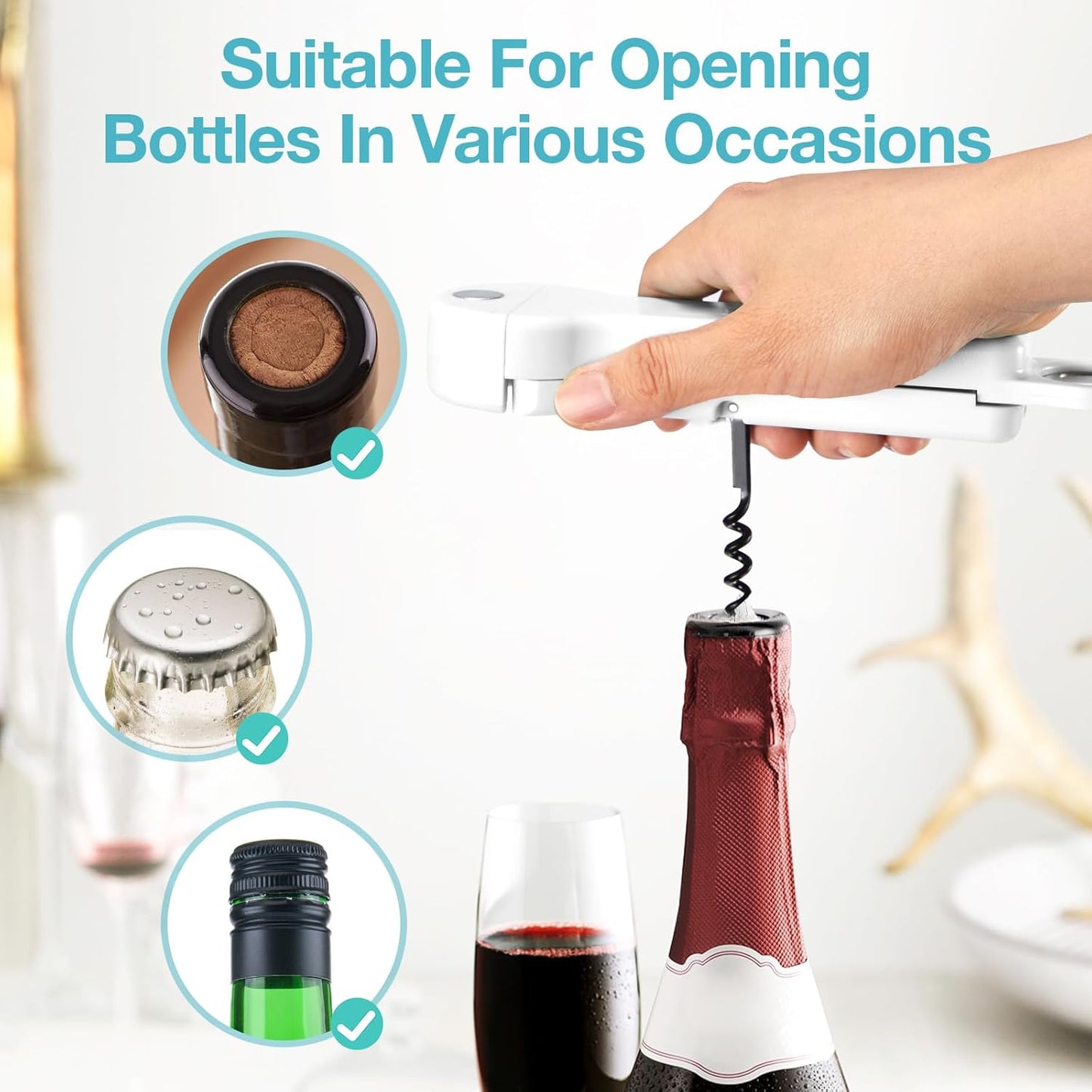 7 in 1 Jar Opener Bottle Opener and Wine Opener for Seniors with Arthritis, Weak Hands, Multi Retractable Magnetic Can Opener, Original Kitchen Lid Opener Tool (Black)