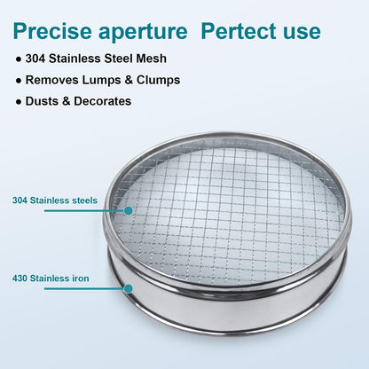 304 Stainless Steel Mesh Lab Sieve, 10 Mesh (2mm) Aperture Test Sieve, 7.9Inch(20cm) Diameter Economy Standard Analysis Sample Test Sieves for Industrial Laboratory Homes - Colors A
