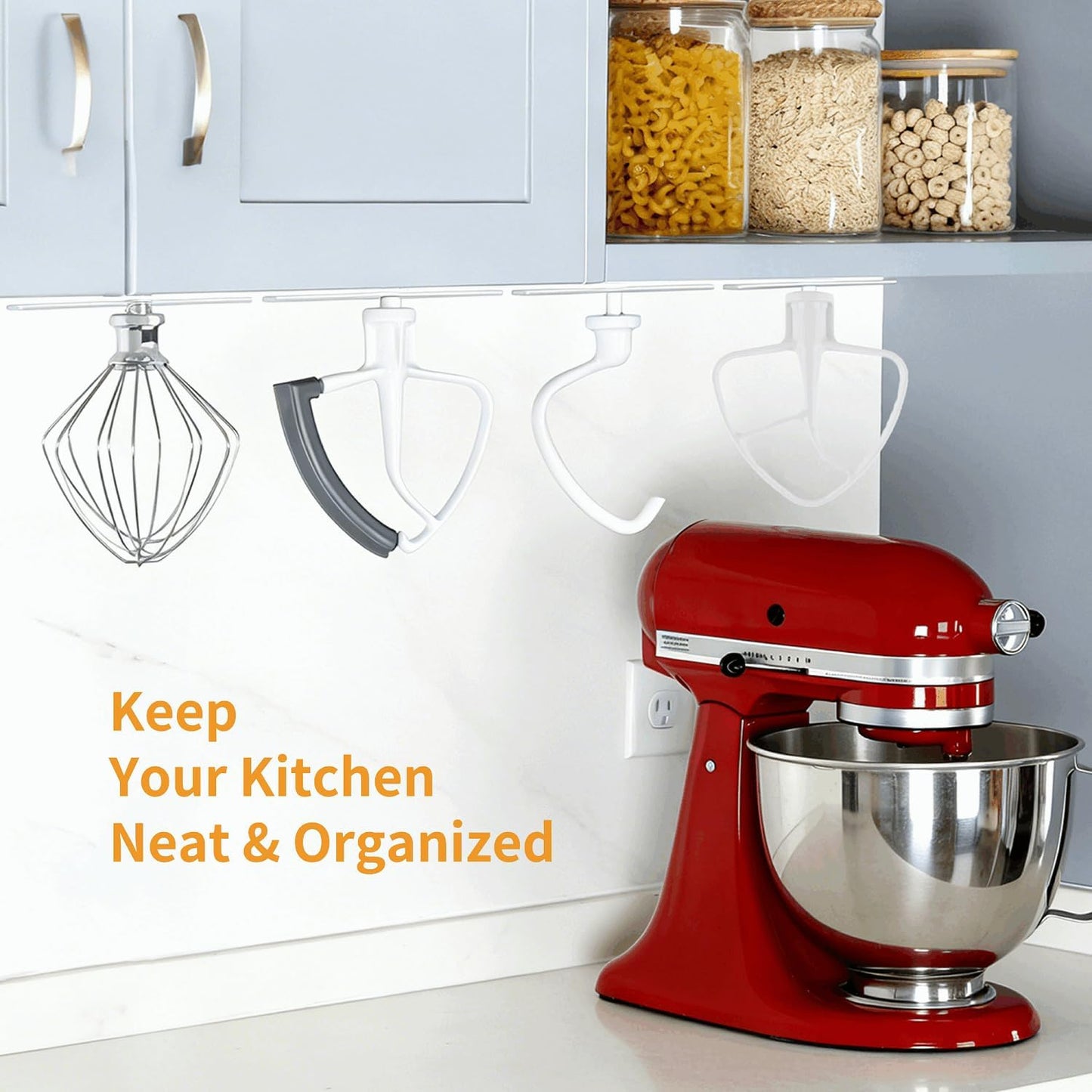 Stand Mixer Attachment Holder for KitchenAid Accessories and Attachments - 4 Pack Hanging Organizer for Storage Your Kitchen Aid Dough Hook Paddle Whisk Attachment Hanger (Plastic White)