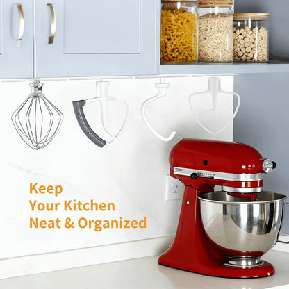 Stand Mixer Attachment Holder for KitchenAid Accessories and Attachments - 4 Pack Hanging Organizer for Storage Your Kitchen Aid Dough Hook Paddle Whisk Attachment Hanger (Plastic White)