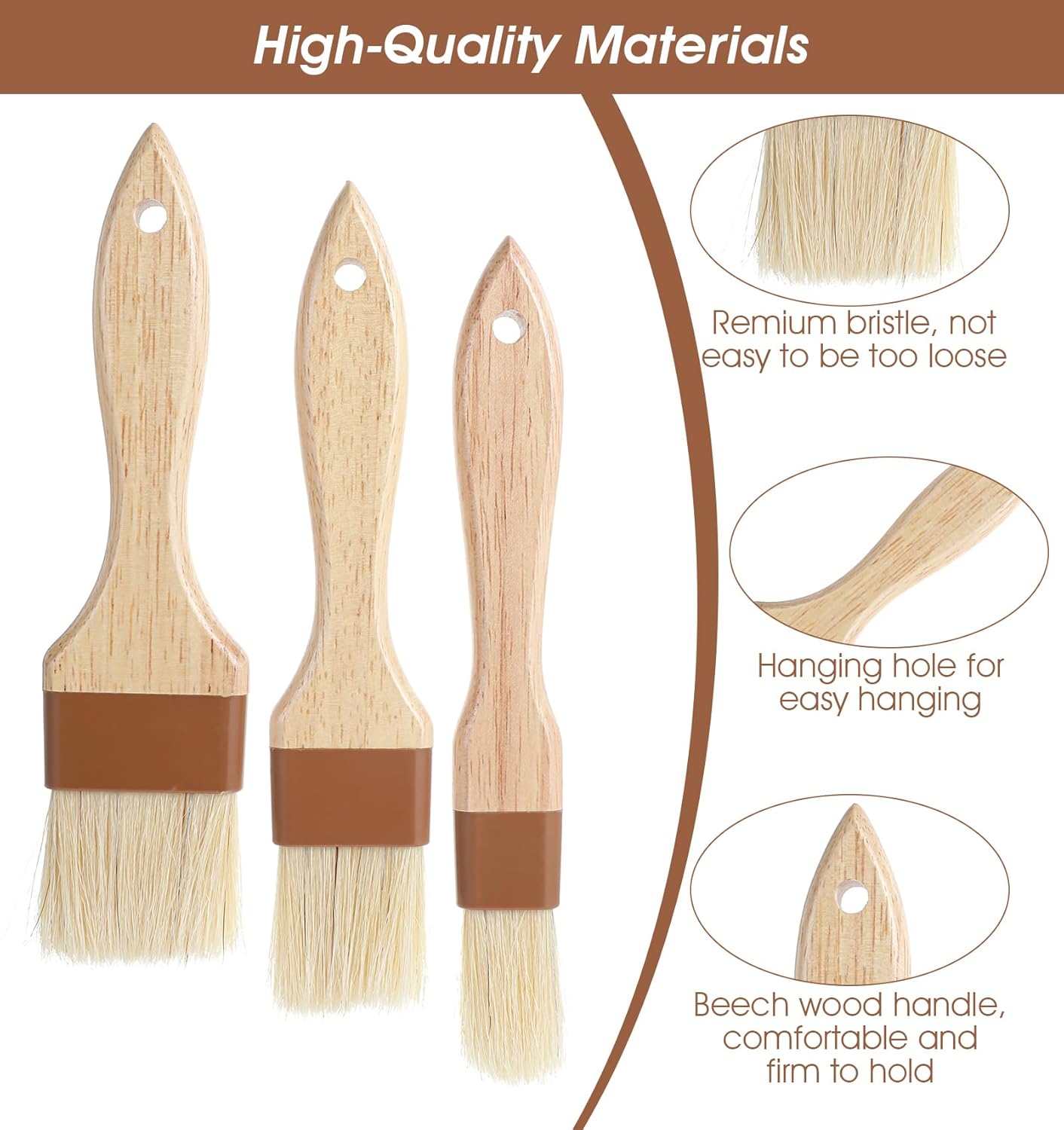 3Pcs Basting Brush for Cooking, Pastry Brush for Baking, Kitchen Baking Grilling Tools for Marinade Butter (Large, Medium, and Small Size)