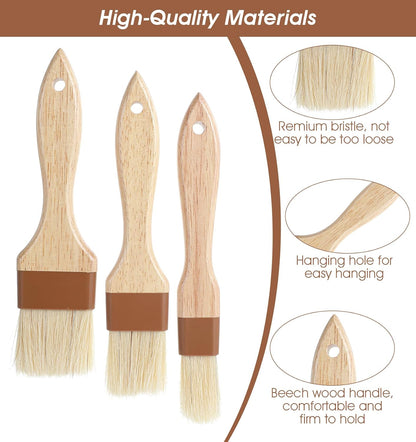 3Pcs Basting Brush for Cooking, Pastry Brush for Baking, Kitchen Baking Grilling Tools for Marinade Butter (Large, Medium, and Small Size)