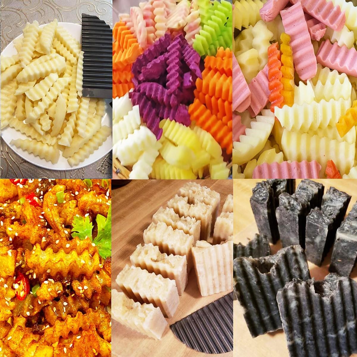 Crinkle Potato Cutter, Crinkle Cut Knife for Veggies French Fry Cutter, Kitchen Wavy Slicer Knife for Chopping Carrot Cucumber Stainless Steel Blade 2.9" x 11.8"