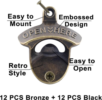 Old Fashion Bottle Opener Wall Mounted Stainless OPEN HERE Black Screw in Wall Beer Soda Bottle Cap Opener Rustic Copper for Table Cooler Post (2 PCS)