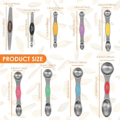 Magnetic Measuring Spoons Stainless Steel Double Sided Teaspoon Easy to Clean Measuring Spoons Nesting Teaspoons Solid Nesting Tablespoon Teaspoon for Liquid Ingredients (Colorful Set of 2)